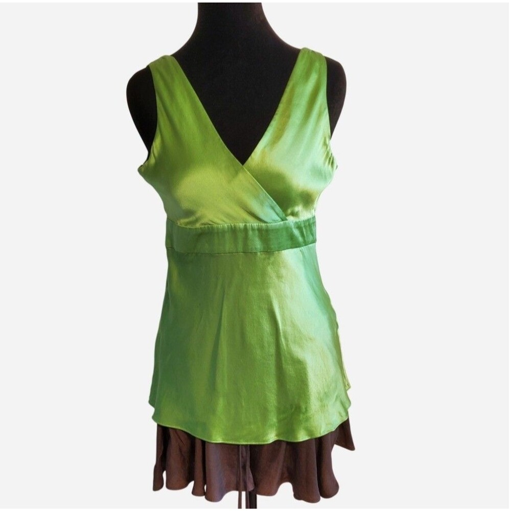 INC Silk Satin Babydoll Top Green Y2k Going Out Forest Fairy Feminine Size 4